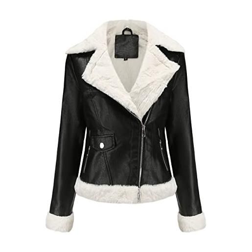 Parkourer giacca da donna motociclista pelle super morbida zip asimmetriche giacca di pelle all-in-one da donna in pelliccia giacca termica da donna in pile manica lunga