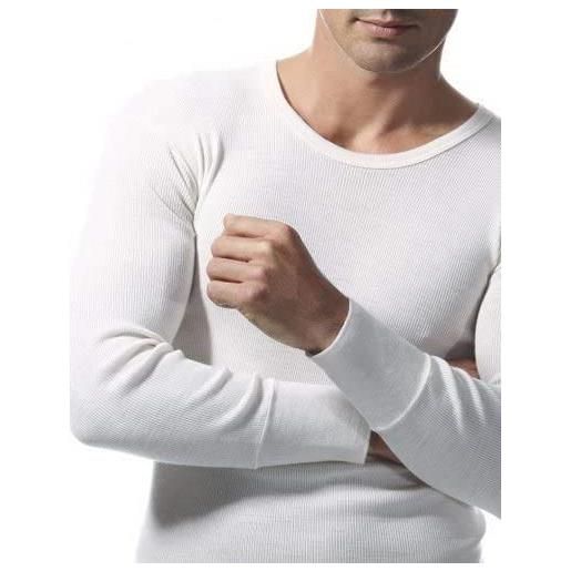RAGNO maglia uomo manica lunga girocollo in costina 2x1 pesante pura lana merino (bianco lana, tg. 3°)