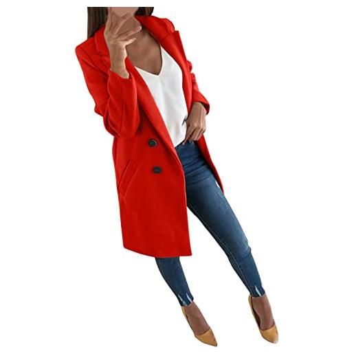 MaNMaNing donna cappotto lungo elegante coat lana con cintura cappotto morbido da donna manica lunga peloso aperto tasca frontale cardigan corto giacca cappotto lungo con bottoni solidi (red, xl)