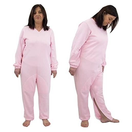 FERRUCCI COMFORT pigiama tutone sanitario comodità manica lunga 3 cerniere/zip schiena -interno gamba invernale tessuto pesante (rosa, m)