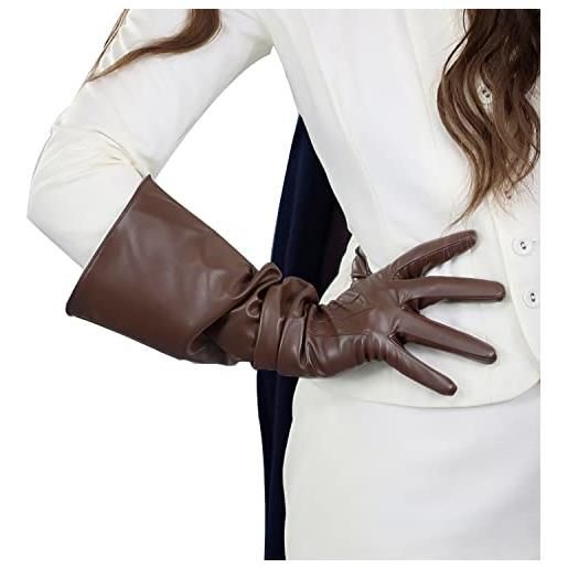 DooWay guanti lunghi in pelle da donna, a maniche larghe, 50 cm, marrone scuro, m