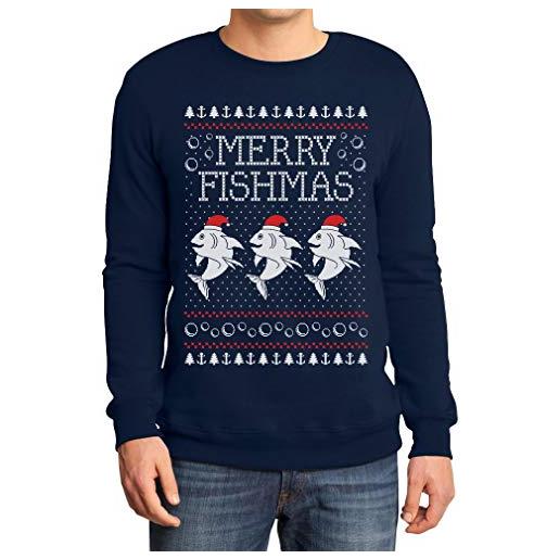 Shirtgeil merry fishmas!Regalo di natale per pescatori felpa/maglione da uomo medium navy