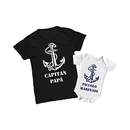 Bulabadoo coppia tshirt e body neonato - capitan papà - bimbo piccolo marinaio - maglietta uomo - body - neo. Papà - idea regalo papà