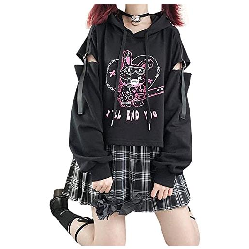 Vocha vestiti goth anime manga felpa con cappuccio kawaii felpe ragazza y2k aesthetic top (black, s, s)