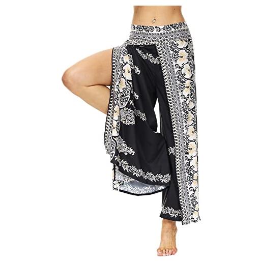 SEAUR pantaloni yoga donna larghi con spacco pantaloni sportivi a gamba larga con stampa floreale boho pantaloni casual a vita alta morbidi traspiranti - taglia l-xl