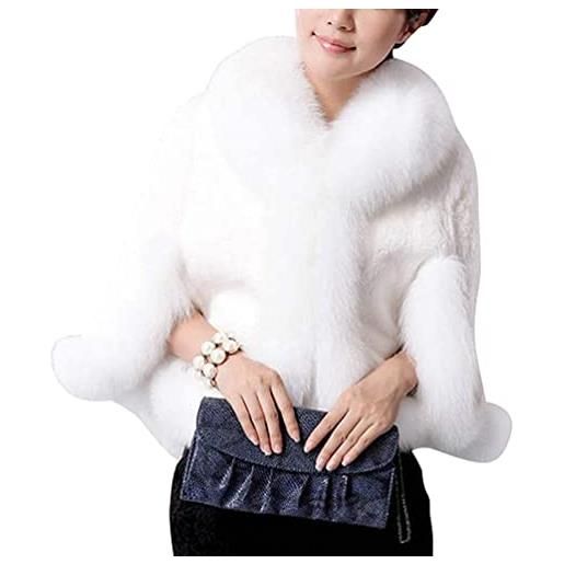 DianShaoA scialle donna invernale pelliccia sintetica sposa coprispalle elegante matrimonio crimonia festa bianco 2xl