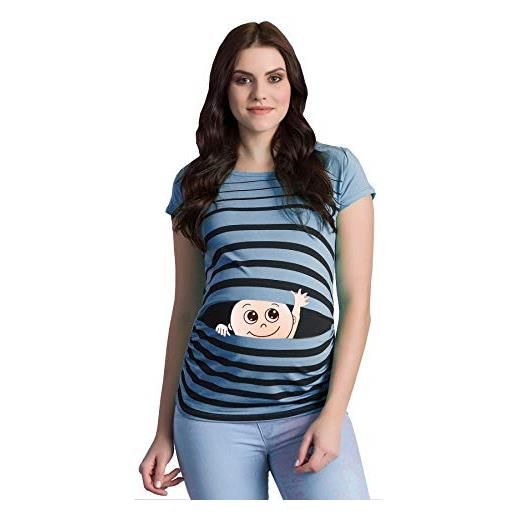 M.M.C. ciao ciao - simpatica graziosa t-shirt premaman manica corta per la gravidanza (blu scuro, x-large)