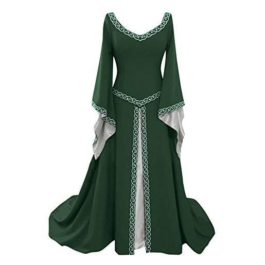 Pianshanzi manica scollo a v donne lunghezza cosplay lungo piano medieval abbigliamento abbigliamento donna vestito inverno elegante, verde, s