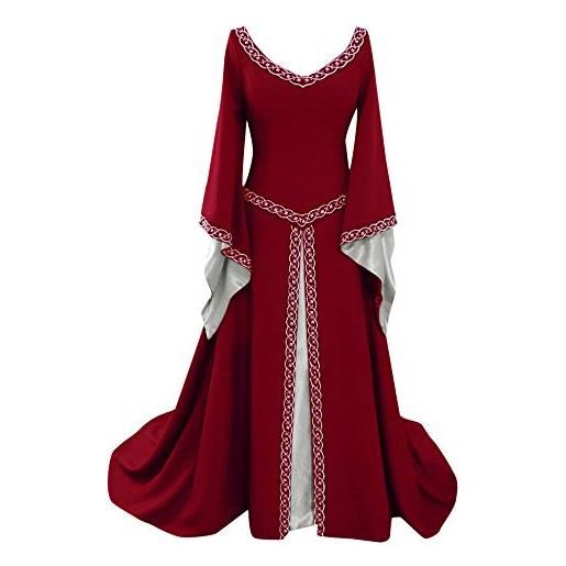 Pianshanzi manica scollo a v donne lunghezza cosplay lungo piano medieval abbigliamento abbigliamento donna vestito inverno elegante, colore: rosso, xxl