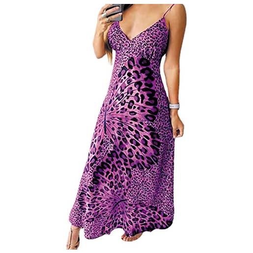 SHINROAD abito da donna leopardato casual con scollo a v lungo stile leopardato cinturino da donna per feste viola m