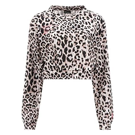 FREDDY - felpa comfort cropped leggera con stampa leopardata all over, donna, animalier, large