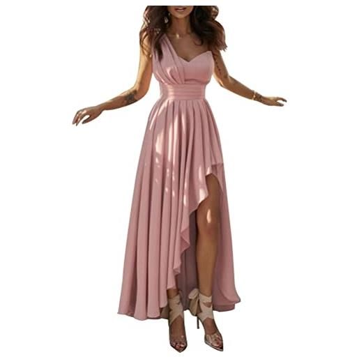 shownicer abito da donna profondo scollo a v senza schienale vestito lungo irregolare abito tinta unita maxi abito elegante da cocktail sera b rosa s