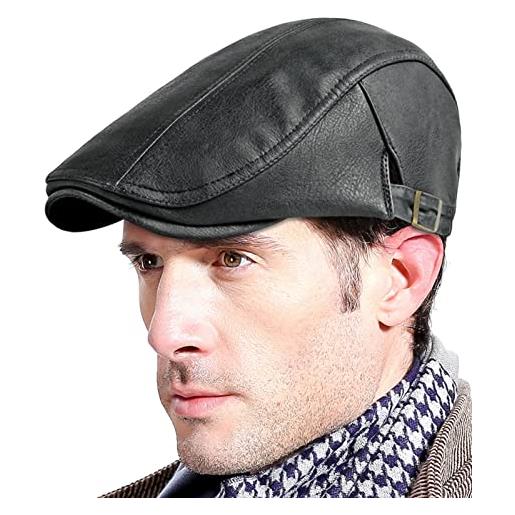 FEOYA berretto piatto da uomo in pelle pu regolabile del flat cap unisex per autunno e inverno