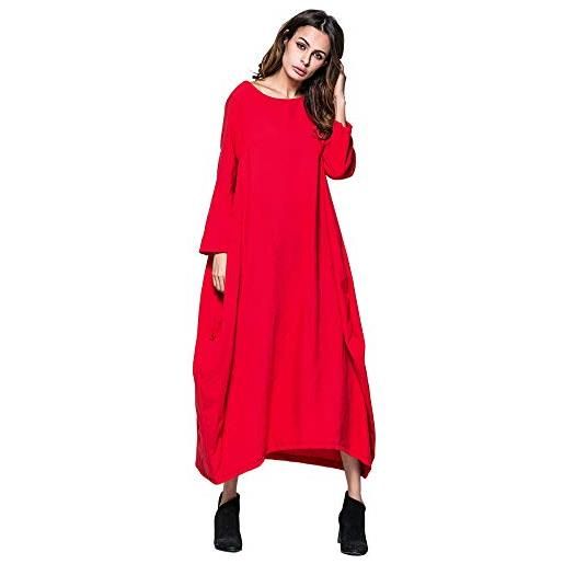 xbowo-dress abito lungo da donna [copia] - marocchino caftano abaya dubai musulmano arabo islamico indonesia abito solido manica medio veste femme, rosso, xxl