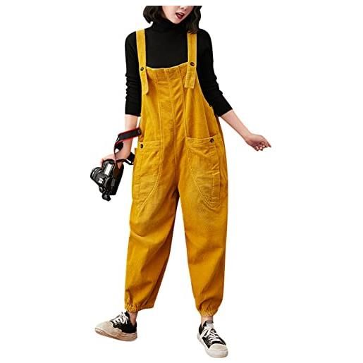 Bigassets donna salopette di velluto a coste casuale tute larghe con tasche orange m