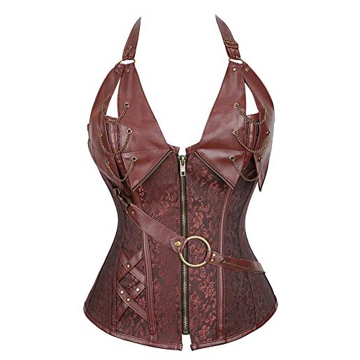 WLFFW corpetto pelle bustino corsetto donna elegante catene cerniera (eu(36-38) l, nero)