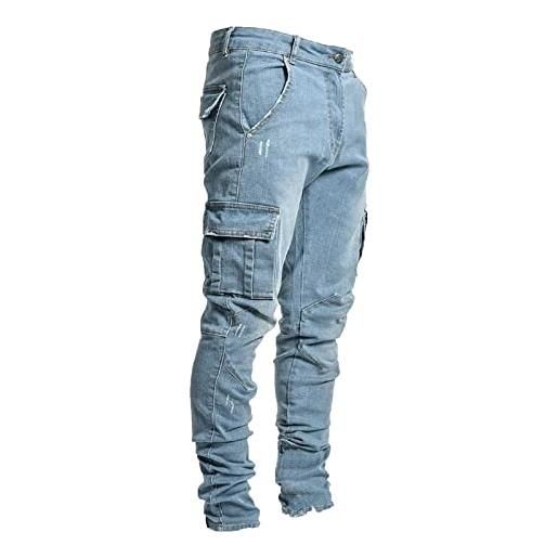 YAODAMAI tasche laterali da uomo e jeans skinny con piedi piccoli pantaloni in denim slim fit casual alla moda
