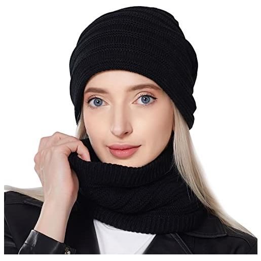 SEAUR 2 pezzi cappello invernale sciarpa set da uomo donna caldo berretto beanie lavorato a maglia foderati in pile scaldacollo morbido set regalo di inverno