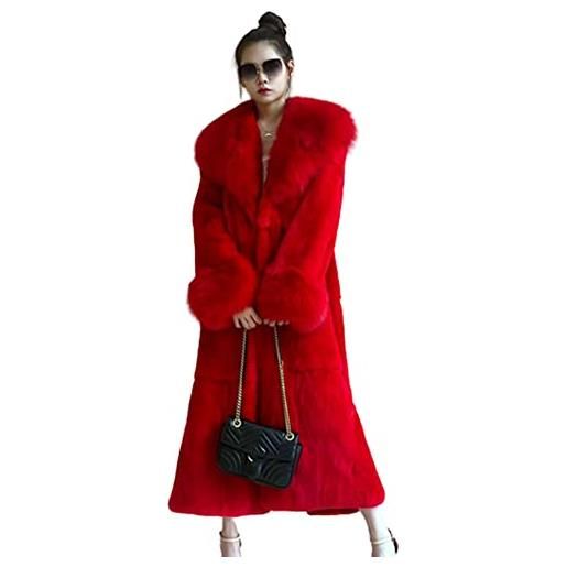 Kuteng cappotti invernali da donna con collo in pelliccia, cappotto in pelliccia sintetica da donna cappotto lungo capispalla caldo, capispalla larghi e casual da donna, rosso, m