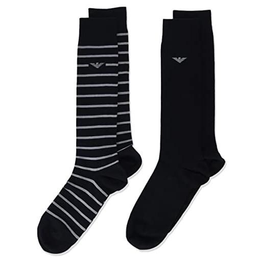 Emporio Armani confezione da 2 calze lunghe da regalo a righe e solide calzini, nero/grigio, taglia unica (pacco da 2) uomo