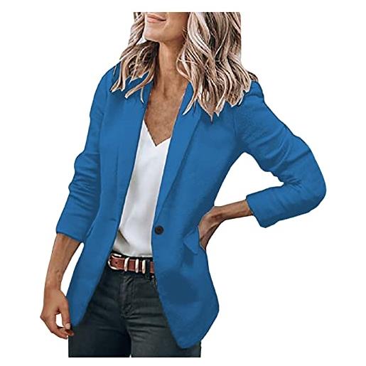 Generic blazer, giacca da donna sportiva, elegante, lunga, con blazer corto, slim fit, giacca a maniche lunghe, tinta unita, per negozio, ufficio, da montagna, da donna, con blazer, blu, s