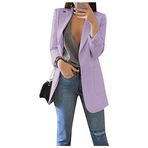 YMING blazer da lavoro da donna blazer lungo casual da ufficio giacca da lavoro da lavoro aperta sul davanti grigio s