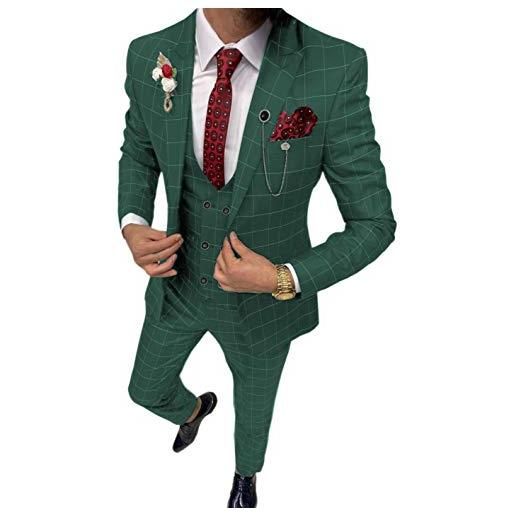 Solove-Suit uomo 3 pezzi mens suit plaid slim fit blazer smoking per matrimonio groomsmen (blazer+vest+pantaloni), verde oliva. , 46