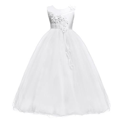 IBTOM CASTLE fiore ragazze bambina lungo cerimonia ricamo vestito elegante bambini principessa formale pageant bianco 7-8 anni