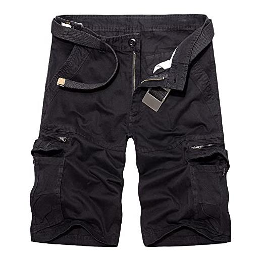 YIWAWQIAN pantaloni corti casual multitasche da uomo larghi, pantaloncini cargo da esterno in twill di cotone nero 31