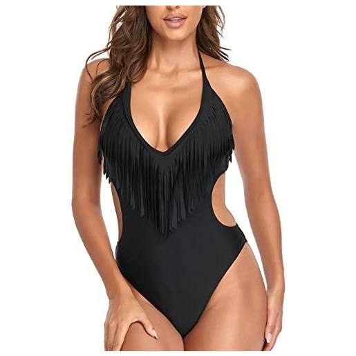 FEOYA costume da bagno intero da donna con scollo a v profondo bikini push up un pezzo costumi interi donna con tracolla