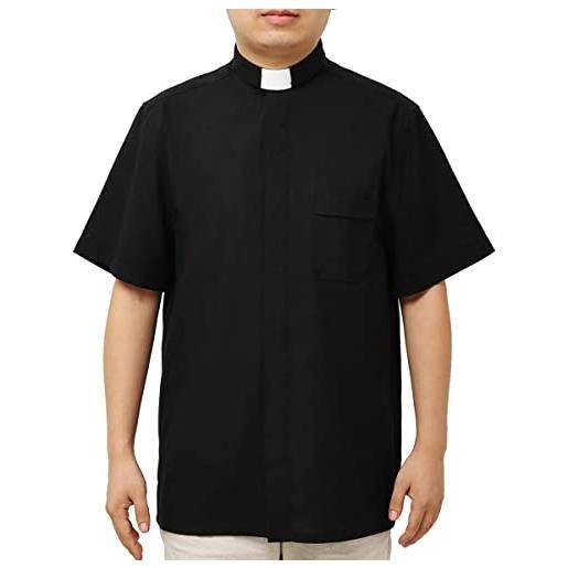 BPURB camicia da uomo con colletto da clero per prete pastore predicatore ministro ideale per costume da chiesa, manica lunga nera, 42