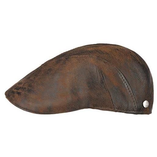 LIERYS coppola in pelle classic uomo - made italy berretto cappello piatto con visiera, fodera estate/inverno - 55 cm marrone