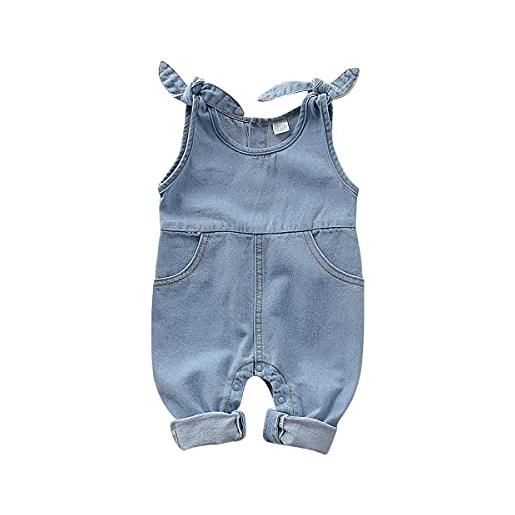 Alunsito neonato neonate tuta di jeans tuta halter senza maniche pagliaccetto jeans salopette corta, 80, blu, 3-6 mesi