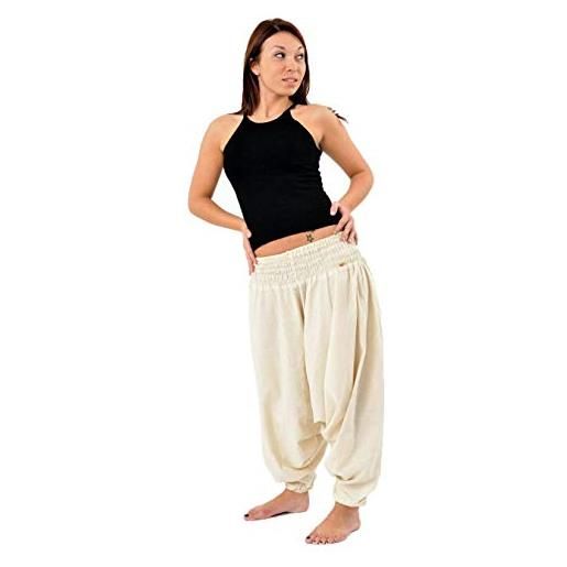 FANTAZIA pantaloni alla turca con elastico, tinta unita, cavallo basso, stile sarwel indiano kaki clair taglia unica