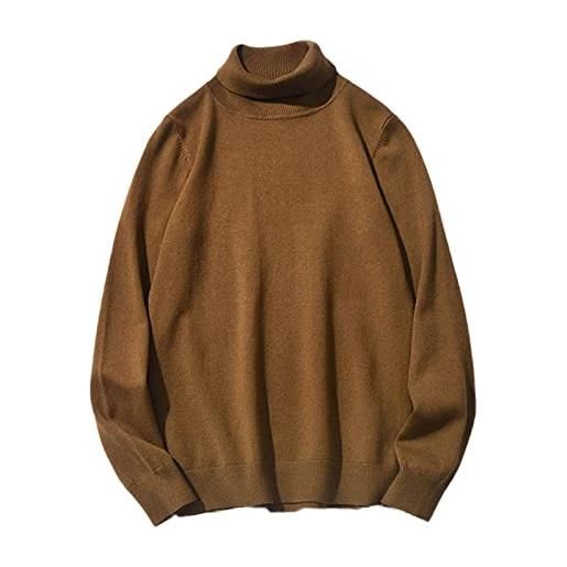 Mowaaey moda autunno inverno uomo caldo dolcevita maglione casual confortevole pullover spessore maglione maschio, marrone, xl