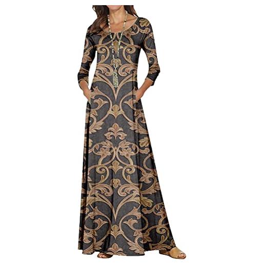 Osheoiso maxi abiti lunghi floreali da donna vintage boho vestito spiaggia donna chic lunghi abito da sera moda vestito taglia larga abiti da spiaggia tunica sciolta pattern b xl