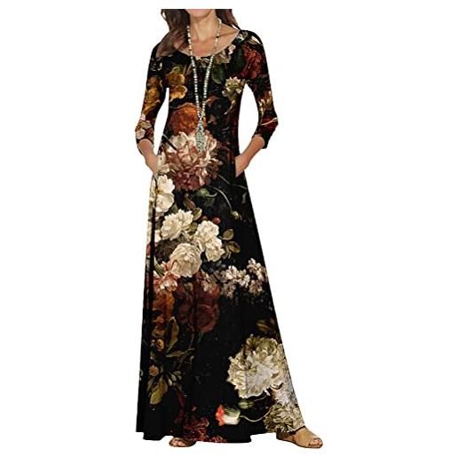 Osheoiso maxi abiti lunghi floreali da donna vintage boho vestito spiaggia donna chic lunghi abito da sera moda vestito taglia larga abiti da spiaggia tunica sciolta c nero s