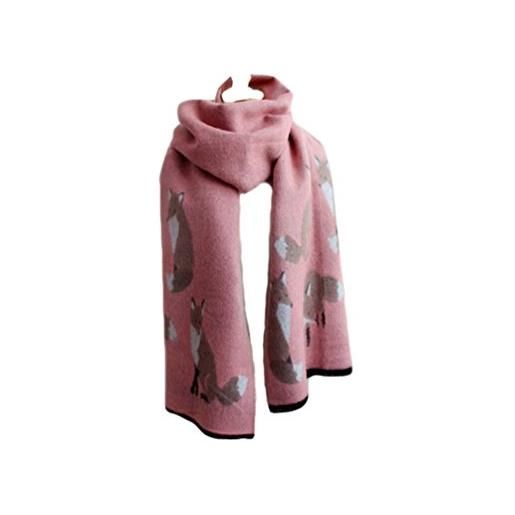 UK_Stone donna volpe modello extra spesso extra grande cashmere feel sciarpe stole scialli wrap con frange(rosa)