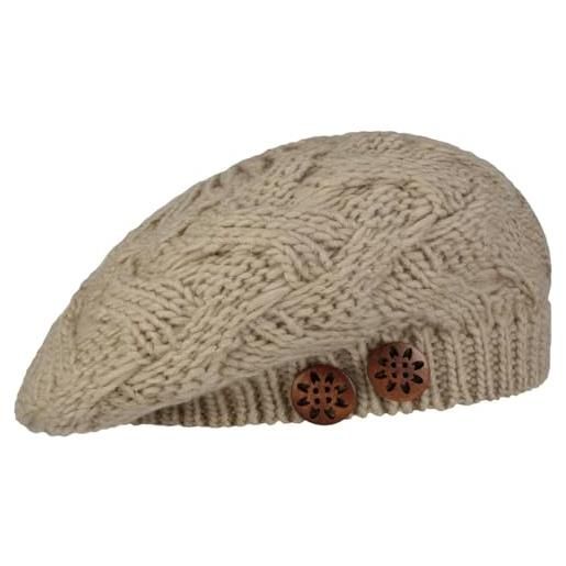 LIERYS berretto basco a maglia jil con bottoni donna - made in germany beanie lavorato da autunno/inverno - taglia unica beige chiaro
