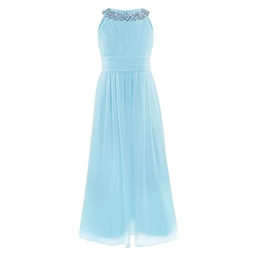 dPois vestito lunghi elegante bambina principessa in chiffon abiti in tulle abito da cerimonia paillettes senza maniche con cintura damigella d'onore matrimonio compleanno rosa perla 10 anni