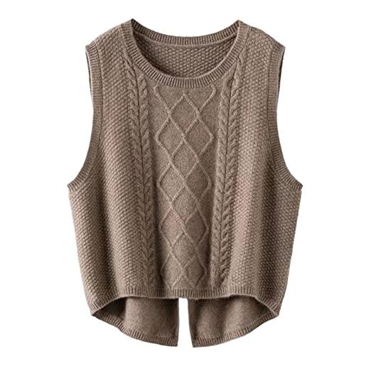 Kelsiop 100% lana merino gilet donna girocollo autunno inverno maglia polsino una spalla moda maglione caldo, cammello profondo. , m