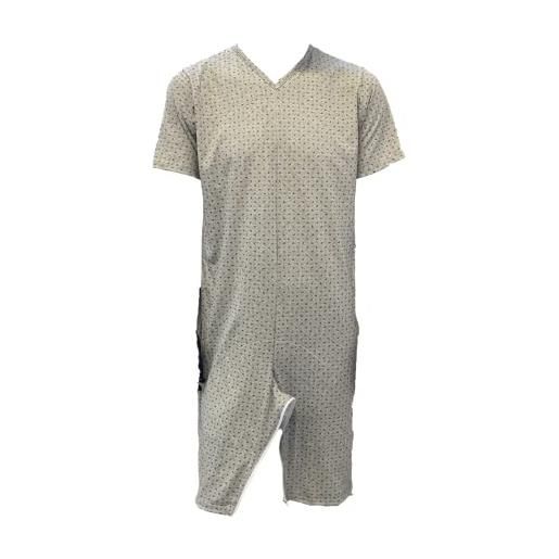 Ferrucci pigiama tutone sanitario comfort manica corta pantalone corto 2 cerniere/zip estivo (grigio, l)