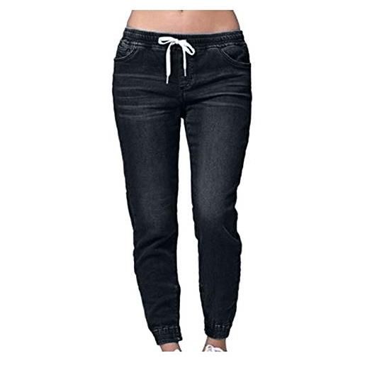 Generic jeans da donna a vita alta, per ragazze, jeans forati con coulisse, elasticizzati, casual, taglio dritto, pantaloni estivi, azzurro, xxl