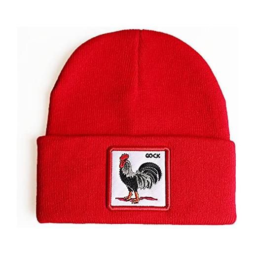 WSMYG cappello lavorato a maglia con ricamo cappello da sci cappello di lana gallo rosso regolabile