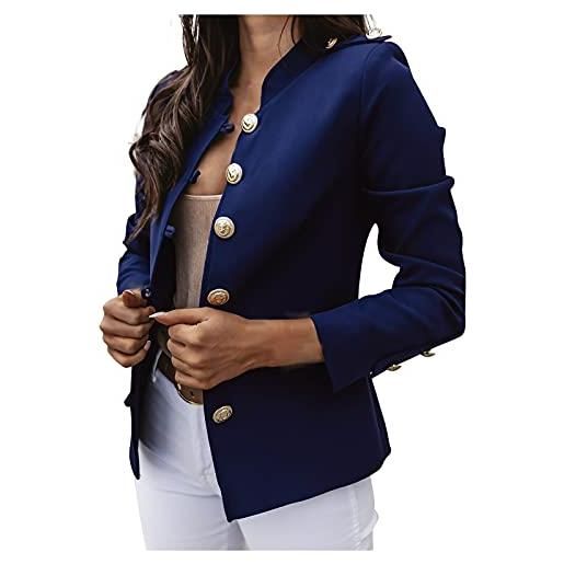 yiouyisheng blazer - giacca corta da donna, slim fit, a maniche lunghe, tinta unita, con bottoni, stile militare, a maniche lunghe, cardigan