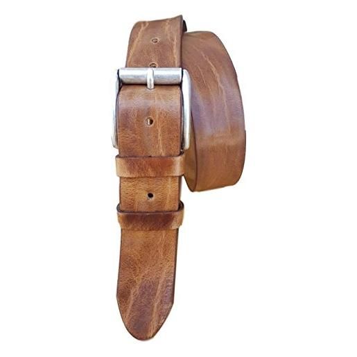 ESPERANTO cintura in cuoio di toro 4cm, bottalato e stropicciato (3 varianti colore) (taglia 52-120 cm -girovita 105 cm, nero)