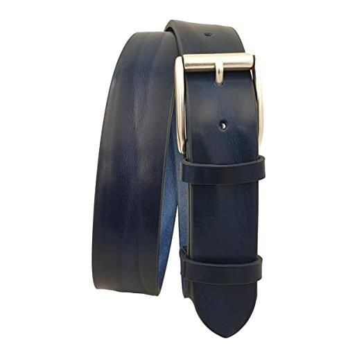 ESPERANTO cintura vintage vero cuoio 4 cm accorciabile nichel free, 5 colori (taglia 54-125 cm -girovita 110 cm, blu)