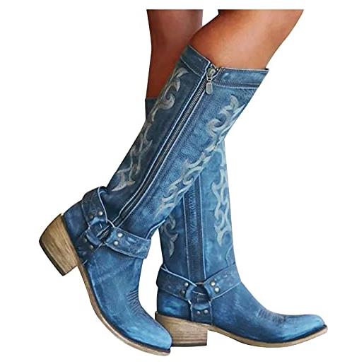 Kobilee stivali alti donna sexy sopra il ginocchio caldo stivaletti invernali con tacco camoscio larghi anfibi stivali cowboy curvy morbidi vintage western boots pelle elasticizzati