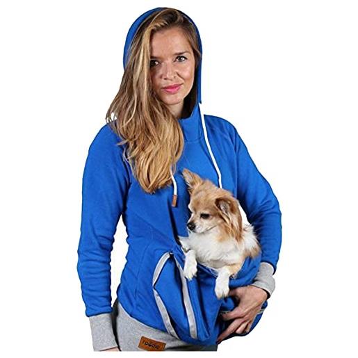 ANUFER donna canguro tasca felpa con cappuccio manica lunga maglione trasportino per animali domestici felpe blu sn07524 38