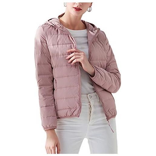 YOUCAI piumino leggero con cappuccio donna giacca imbottita ultra leggera cappotto corto portabile per inverno, pink, xxs